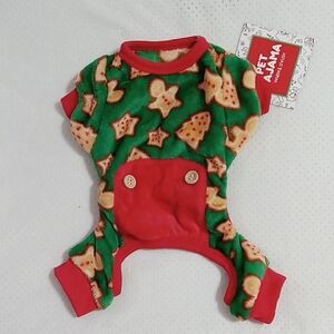 Pet Pajamas Christmas Onesie Green Red Gingerbread Man Plush Velour